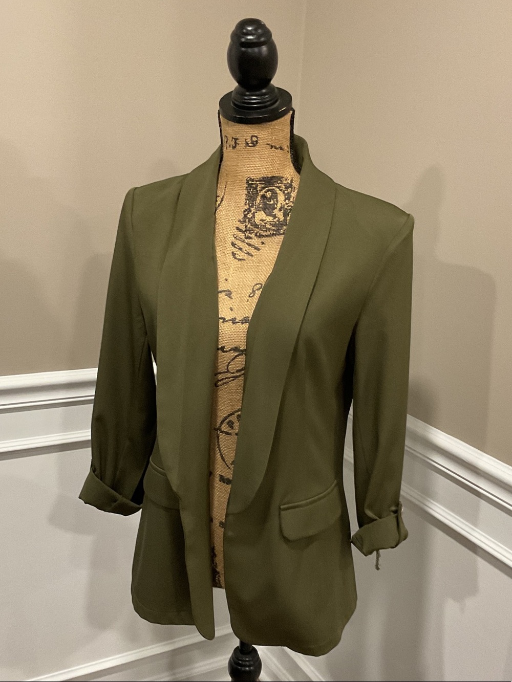 SHEIN Olive Green Open-Front Blazer Jacket